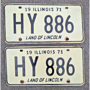 Vintage Illinois 1971 License Plate Land of Lincoln Pair Expired